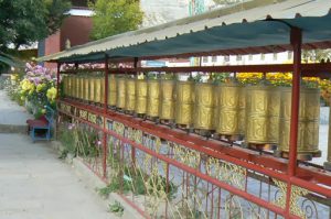 Tibet - prayer wheels at Palcho Monastery.