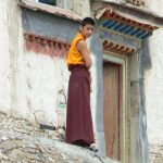 Tibet - a young monk ponders in Palcho Monastery.