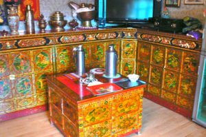 Tibet - a typical style of interior furniture decorating; made primarily