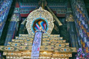 Tibet - interior of Tashilhunpo Monastery; ornate sarcophagus of the 8th