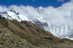 Tibet - a closer view of Mount Everest. Its peak is