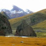 Tibet - colorful view of the distant mountains and nearby