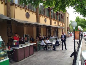 Uzbekistan: Tashkent Cafe Mubarak in central park  around the corner from