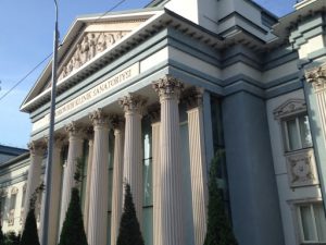 Uzbekistan: Tashkent Neo-classical facade of a hospital in central city.