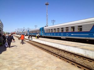 Uzbekistan: train arrival in Bukhara