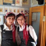 Uzbekistan: Bukhara Sayfiddin painting shop; twin sisters are artists with their father.