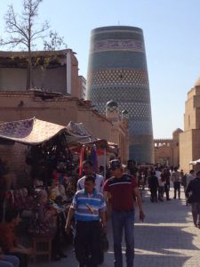 Uzbekistan: Khiva the Kalta Minor Minaret along the main pedestrian street.