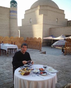 Uzbekistan: Khiva lunch at the outdoor Bir Gumbaz restaurant.
