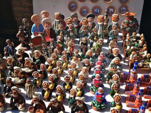 Uzbekistan: Khiva Pottery souvenirs for sale.