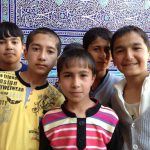 Uzbekistan: Khiva More students with ornate blue and white glazed ????tile