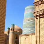 Uzbekistan: Khiva Details of brickwork and glazed tiles/