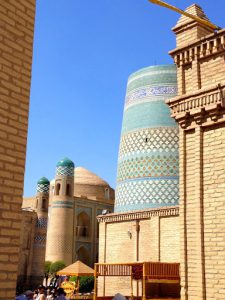 Uzbekistan: Khiva Details of brickwork and glazed tiles/