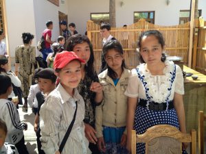 Uzbekistan: Khiva Young girl students at a restaurant.