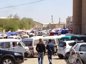 Uzbekistan: Khiva outside the city walls are the local citizens and