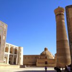Uzbekistan: Bukhara Kalon Mosque and minaret ????(right) are two of the
