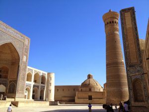 Uzbekistan: Bukhara Kalon Mosque and minaret ????(right) are two of the