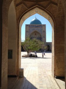 Uzbekistan: Bukhara view of ????Kalon Mosque main entrance.