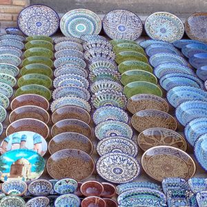 Uzbekistan: Bukhara Samples of local Bukharan pottery, each different and hand