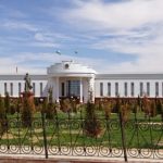 Uzbekistan: Nukus Possibly an official building with a statue in front?