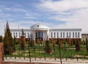 Uzbekistan: Nukus Possibly an official building with a statue in front?