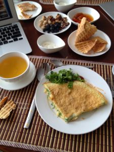 Uzbekistan: Nukus Breakfast at our hotel Jipek Joli.