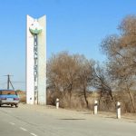 Uzbekistan: Nukus Typical small town entry marker.