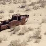 Uzbekistan: Muynak Aral Sea dry ????bed rusting boats.