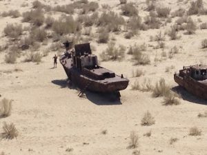 Uzbekistan: Muynak Aral Sea dry ????bed rusting boats.