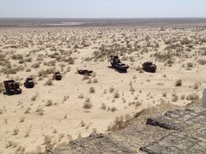 Uzbekistan: Muynak Aral Sea dry ????bed rusting boats.