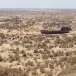 Uzbekistan: Muynak Aral Sea dry ????bed rusting boats.