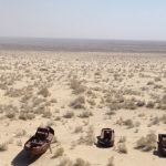 Uzbekistan: Muynak Aral Sea dry ????bed rusting boats.