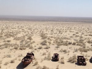 Uzbekistan: Muynak Aral Sea dry ????bed rusting boats.