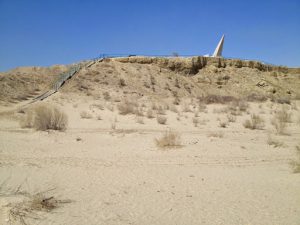 Uzbekistan: Muynak Looking up from Aral Sea dry bed.