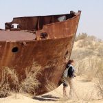 Uzbekistan: Muynak Close-up of rusting boat.