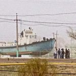 Uzbekistan: Muynak Dry land memorial to the former fishing fleet.