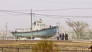 Uzbekistan: Muynak Dry land memorial to the former fishing fleet.