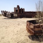 Uzbekistan: Muynak Close-up of rusting boats.