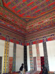 Uzbekistan: Margilan city a former madrassa school; ornately painted ceiling.