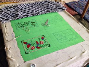 Uzbekistan: ????Margilan city???? Some silk cloth is embroidered.