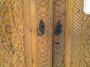Uzbekistan: ????Margilan city???? carved doors at the Yodgorlik silk factory.