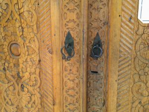 Uzbekistan: ????Margilan city???? carved doors at the Yodgorlik silk factory.