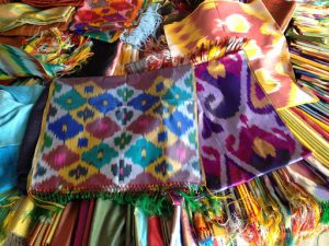 Uzbekistan: ????Margilan city???? finished silk scarves for sale.