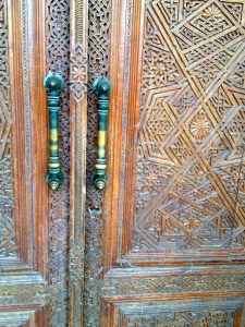 Uzbekistan: Fergana City mosque carved doors.