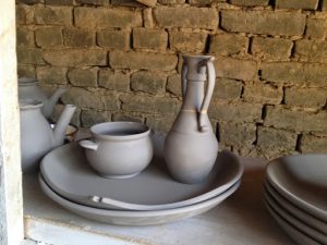 Uzbekistan: Fergana Valley, Rishton Rustam Usmanov pottery after firing and before