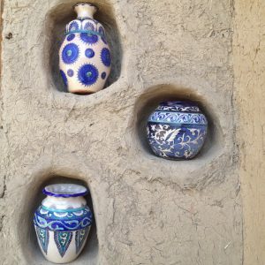 Uzbekistan: Fergana Valley, Rishton Rustam Usmanov pottery for sale to tourists; they