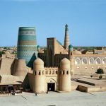 Uzbekistan: Khiva Over view of the old town with the western
