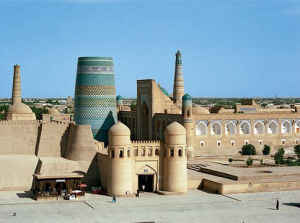 Uzbekistan: Khiva Over view of the old town with the western