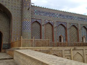 Uzbekistan: Kokand City ????Front portal with highly decorated tile facades. Each