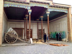 Uzbekistan: Kokand City Khan Palace - a covered portico area is