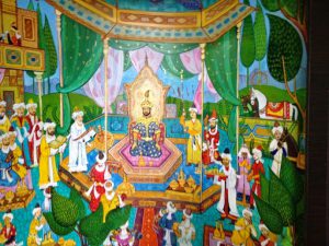 Uzbekistan: Kokand City Khan Palace - interior painting detail of the